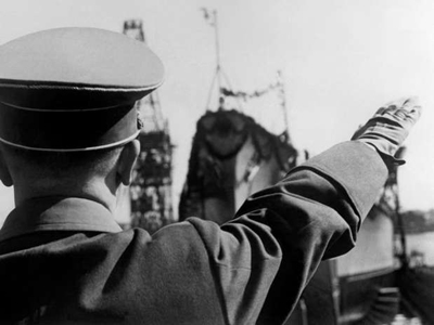 Adolf Hitler at the launching of the battleship Tirpitz in Wilhelmshaven